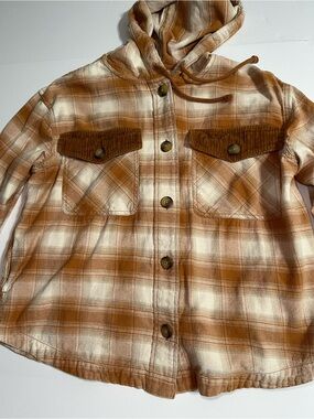 Maurices Plaid Hooded Shacket in Burnt Orange and Cream